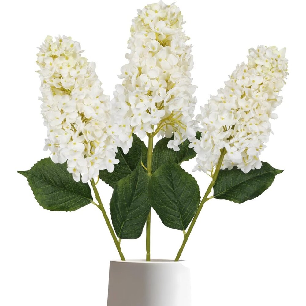 3-Pcs White Fake Artificial Flowers Stem Tall Vase Silk Hydrangea Home Decor